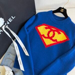Superman Motif Blue Crewneck Knit Sweater (C Style)