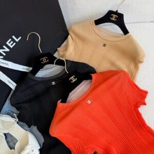 Micro Logo Slim Fit Ribbed Knit T-Shirt (C Style)