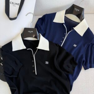 Triomphe Embroidered Contrast Collar Knit Polo Shirt (Ce Style)
