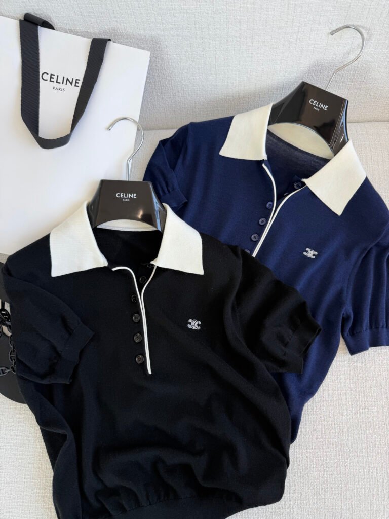 Triomphe Embroidered Contrast Collar Knit Polo Shirt (Ce Style)