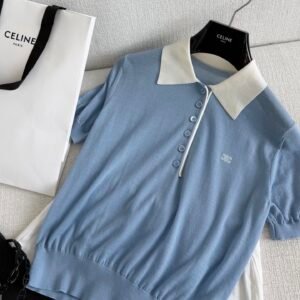 Triomphe Embroidered Contrast Collar Knit Polo Shirt (Ce Style)