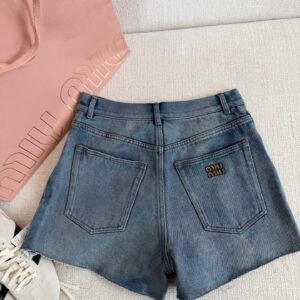 Raw Hem Logo Patch Denim Mini Skirt (M Style)