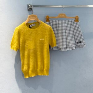 Embroidered Logo Openwork Knit Top (M*u Style)