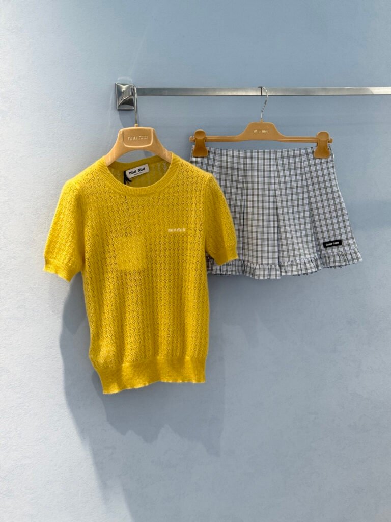 Embroidered Logo Openwork Knit Top (M*u Style)