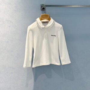 Scalloped Collar Logo Embroidered Top (M*u Style)