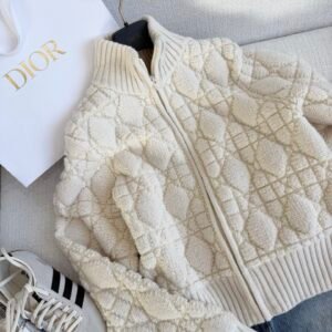 Cannage Pattern High Neck Zip-Up Fleece Jacket (Dior Style)