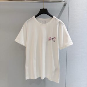 Hand-Drawn Pink Bow Printed T-Shirt (Dior Style)
