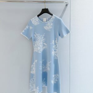 Floral Printed Short Sleeve Knit Dress (Dior Style)