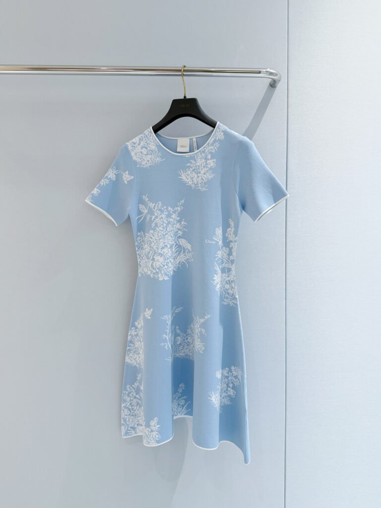 Floral Printed Short Sleeve Knit Dress (Dior Style)