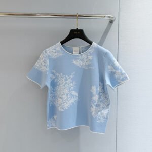 Floral Printed Short Sleeve Knit Top (Dior Style)