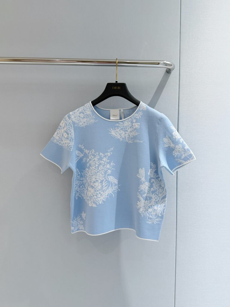 Floral Printed Short Sleeve Knit Top (Dior Style)