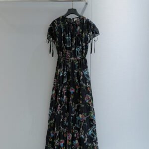 Vintage Botanical Print Pleated Maxi Dress (Dior Style)