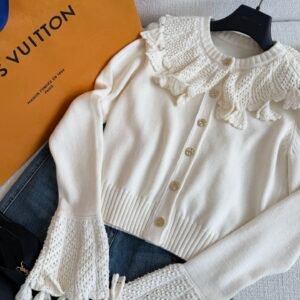 Crochet Collar Bell Sleeve Knit Cardigan (LV Style)