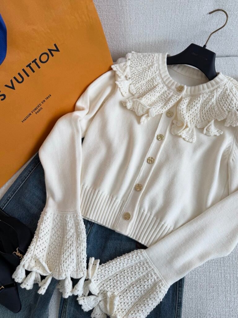 Crochet Collar Bell Sleeve Knit Cardigan (LV Style)