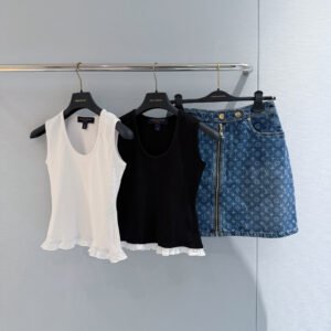 Scoop Neck Ribbed Tank Top with Ruffle Hem (LV Style)