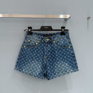 Monogram Print High-Waisted Denim Shorts (LV Style)