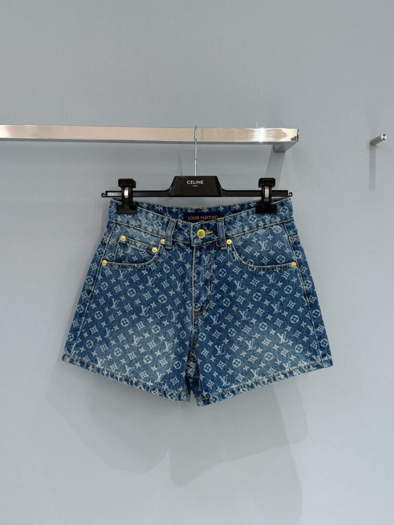 Monogram Print High-Waisted Denim Shorts (LV Style)