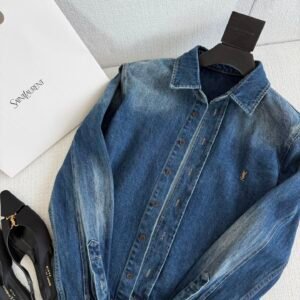 Vintage Wash Embroidered Logo Denim Shirt (YSL Style)