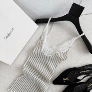 Lace Trim Striped Ribbed Camisole Tank Top (YSL Style)