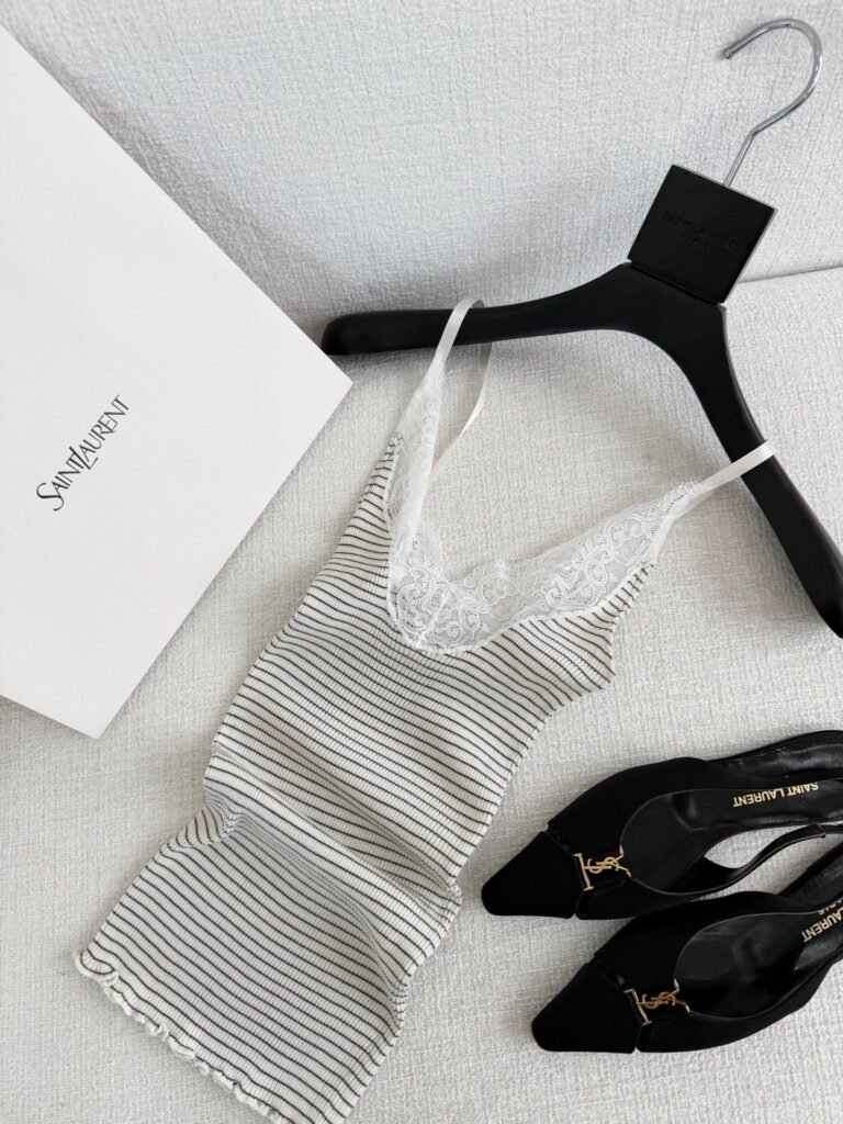 Lace Trim Striped Ribbed Camisole Tank Top (YSL Style)