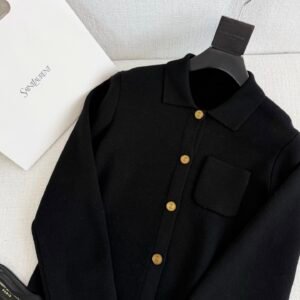 Collared Gold Button Knit Cardigan Jacket (YSL Style)