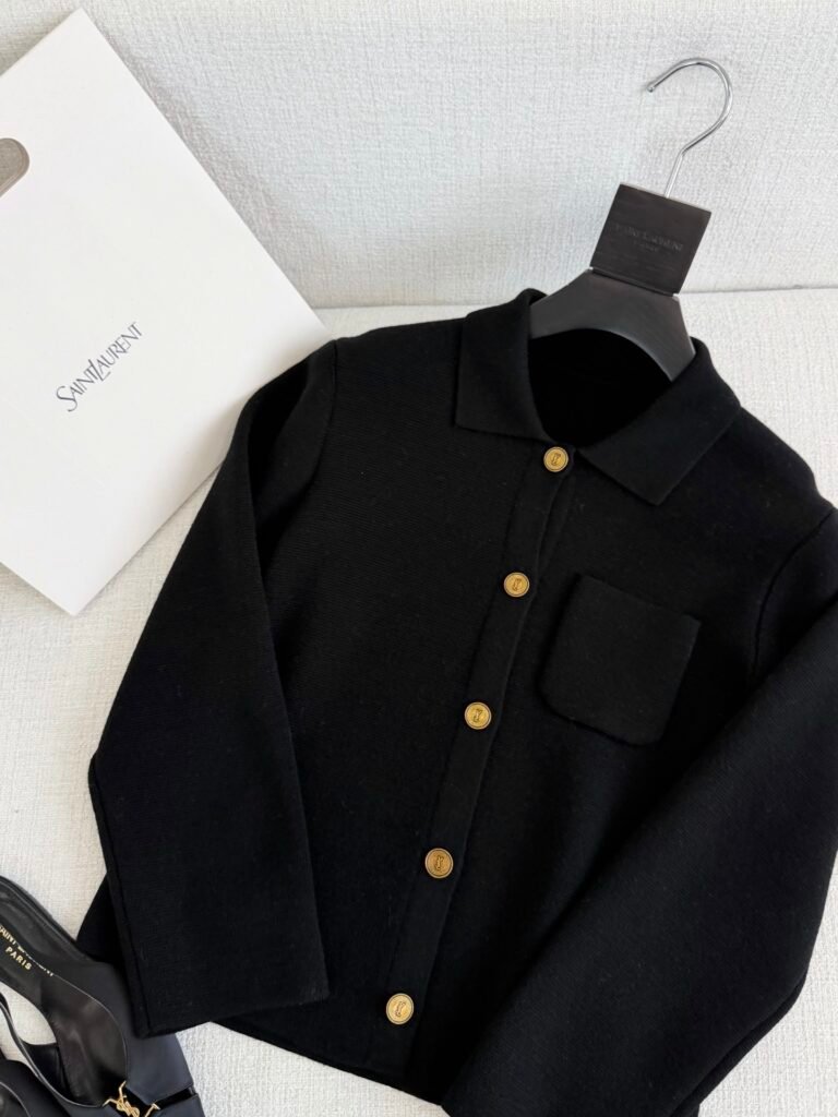 Collared Gold Button Knit Cardigan Jacket (YSL Style)
