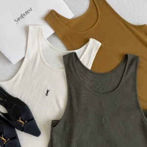 Classic Embroidered Logo Ribbed Tank Top (YSL Style)