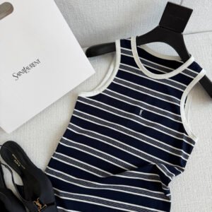 Striped Contrast Trim Logo Tank Top (YSL Style)