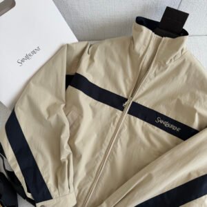 Contrast Stripe Logo Zip-Up Windbreaker Jacket (YSL Style)
