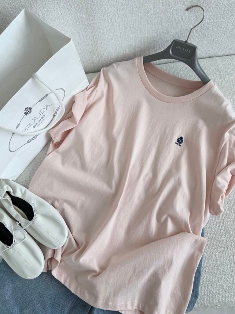 Embroidered Crest Logo Cotton T-Shirt (Prada Style)