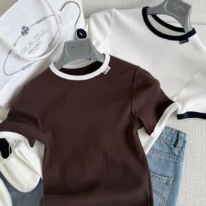 ntrast Trim Ribbed Ringer T-Shirt (Prada Style)