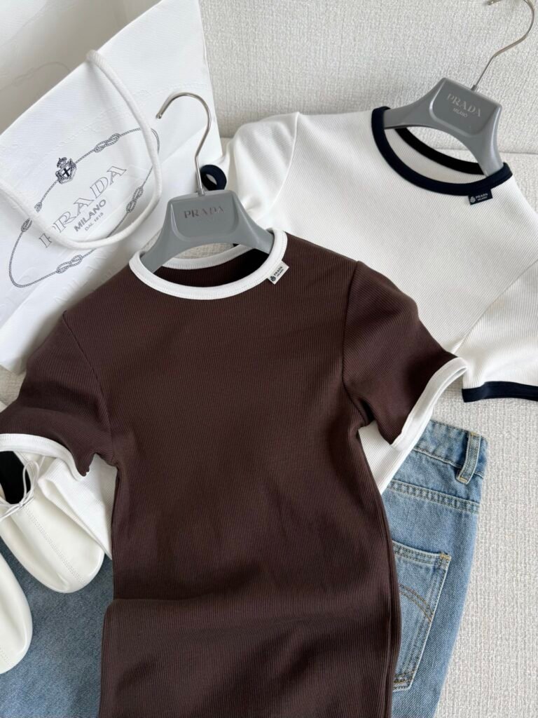 ntrast Trim Ribbed Ringer T-Shirt (Prada Style)