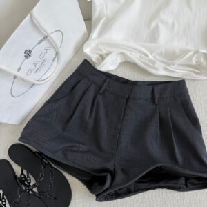 High-Waisted Pleated Tailored Shorts (Prada Style)