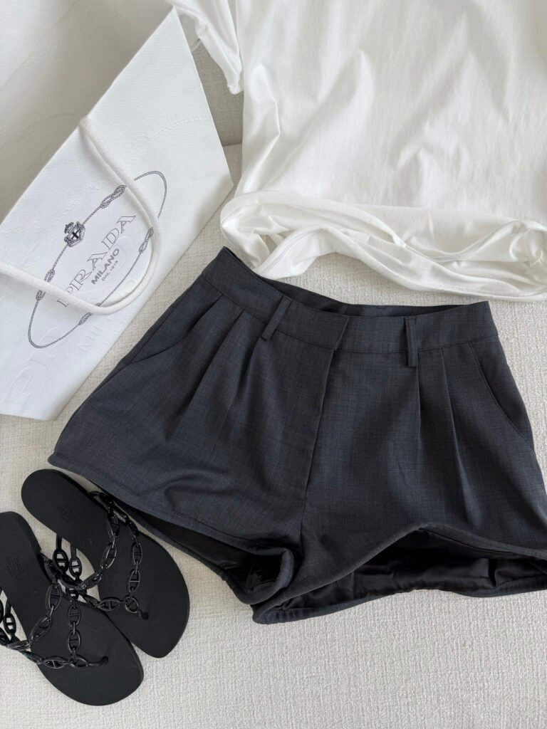 High-Waisted Pleated Tailored Shorts (Prada Style)