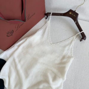 Open-Knit V-Neck Camisole Tank Top (Loro Piana Style)