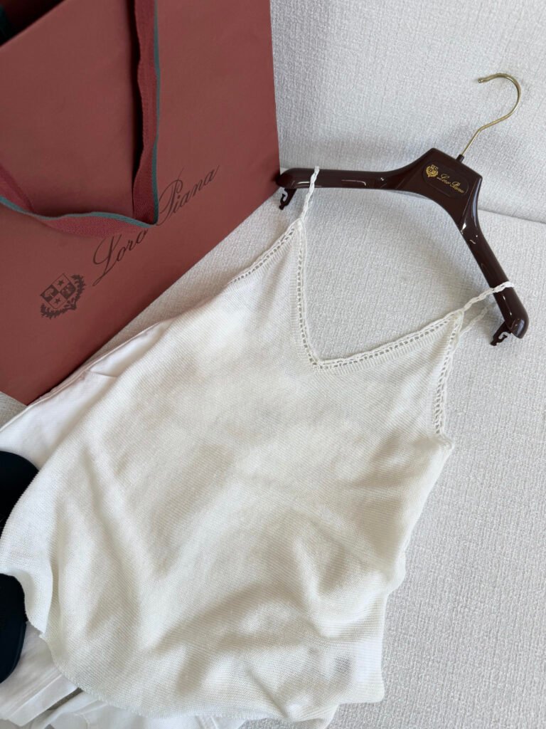 Open-Knit V-Neck Camisole Tank Top (Loro Piana Style)