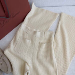 Waffle Textured Knit Straight-Leg Pants (Loro Piana Style)