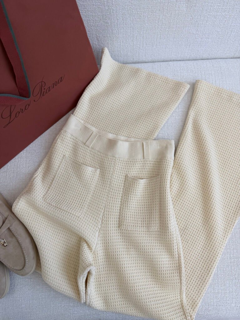 Waffle Textured Knit Straight-Leg Pants (Loro Piana Style)