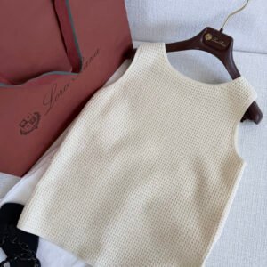 Waffle Texture Sleeveless Knit Tank Top (Loro Piana Style)