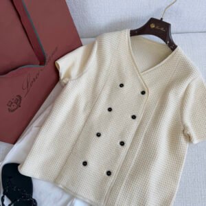Double-Breasted Short Sleeve Knit Top (Loro Piana Style)