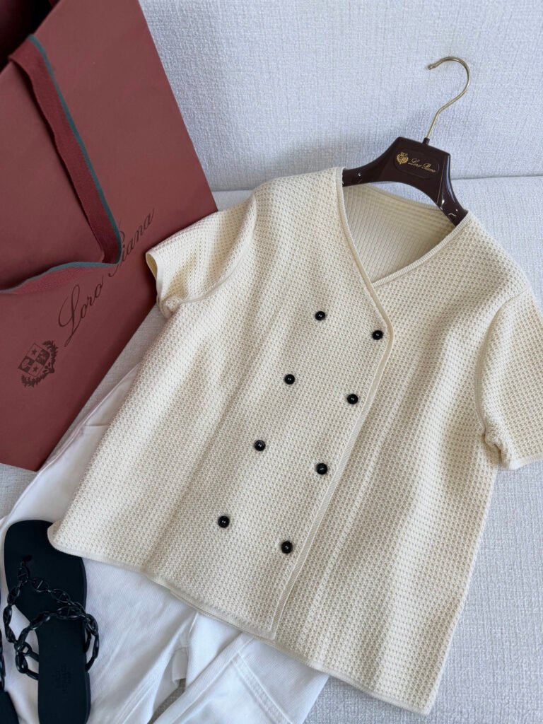 Double-Breasted Short Sleeve Knit Top (Loro Piana Style)