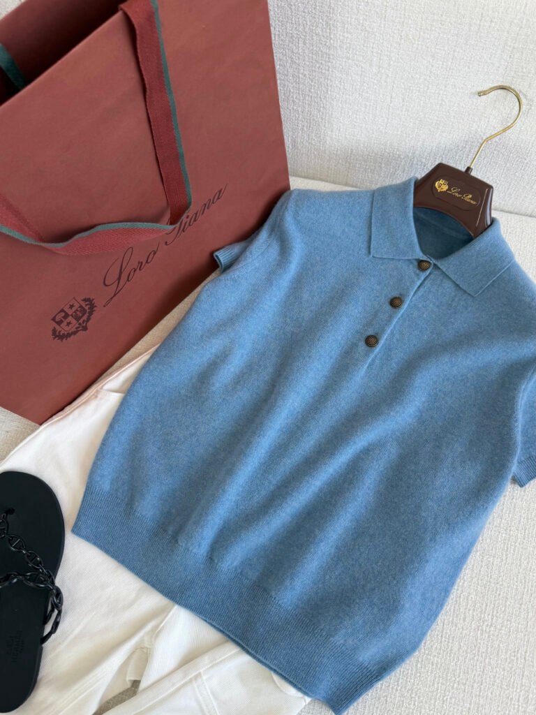Short Sleeve Cashmere-Blend Polo Sweater (Loro Piana Style)
