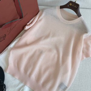 Crewneck Open-Knit Short Sleeve Sweater (Loro Piana Style)