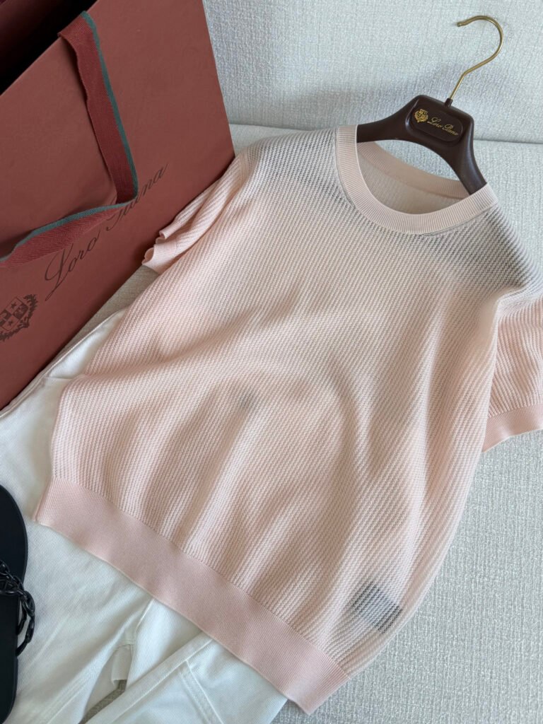 Crewneck Open-Knit Short Sleeve Sweater (Loro Piana Style)