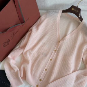 V-Neck Ribbed Knit Cardigan Sweater (Loro Piana Style)