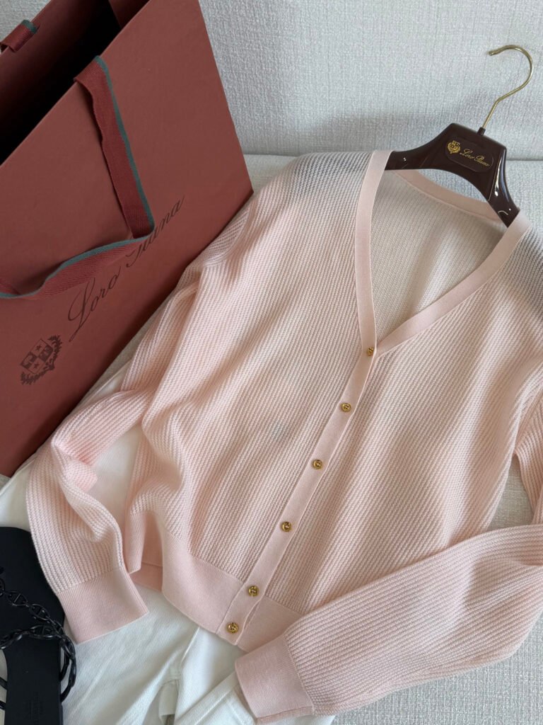 V-Neck Ribbed Knit Cardigan Sweater (Loro Piana Style)