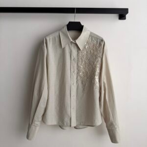 Sequin Embroidered Floral Lace Long Sleeve Shirt (Brunello Cucinelli Style)