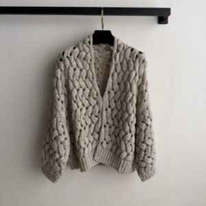Chunky Braided Open-Knit Cardigan Sweater (Brunello Cucinelli Style)