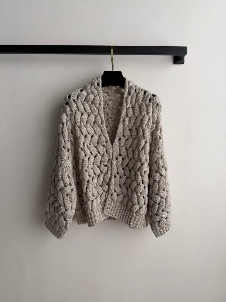 Chunky Braided Open-Knit Cardigan Sweater (Brunello Cucinelli Style)