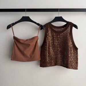 Full Sequin Net Knit Sleeveless Tank Top (Brunello Cucinelli Style)